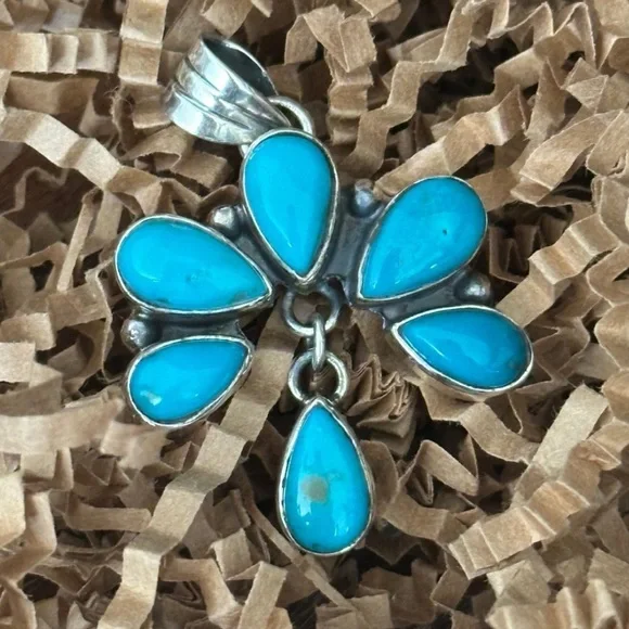 Kingman turquoise dangle Naja southwestern sterling silver pendant